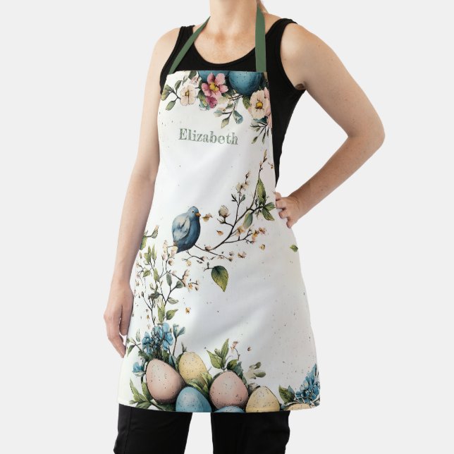Easter Spring Birds Pastel Eggs Watercolor Floral Apron (Insitu)