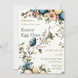 Easter Spring Birds Pastel Eggs Watercolor Floral Invitation