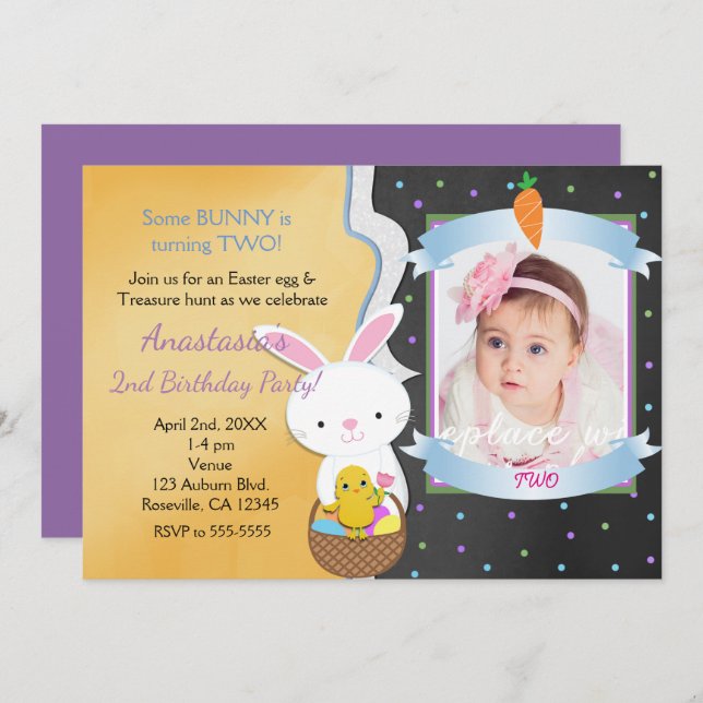 Easter Spring Birthday Party Photo Invitations (Front/Back)