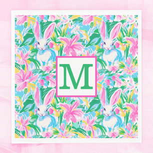 Easter Spring Bunnies Flowers Preppy Monogram Napkin