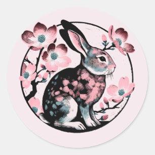 Easter Spring Bunny Rabbit Dogwood                 Classic Round Sticker