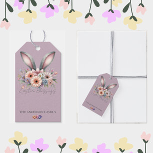 Easter Spring Floral Bunny Rabbit Ears Family Name Gift Tags
