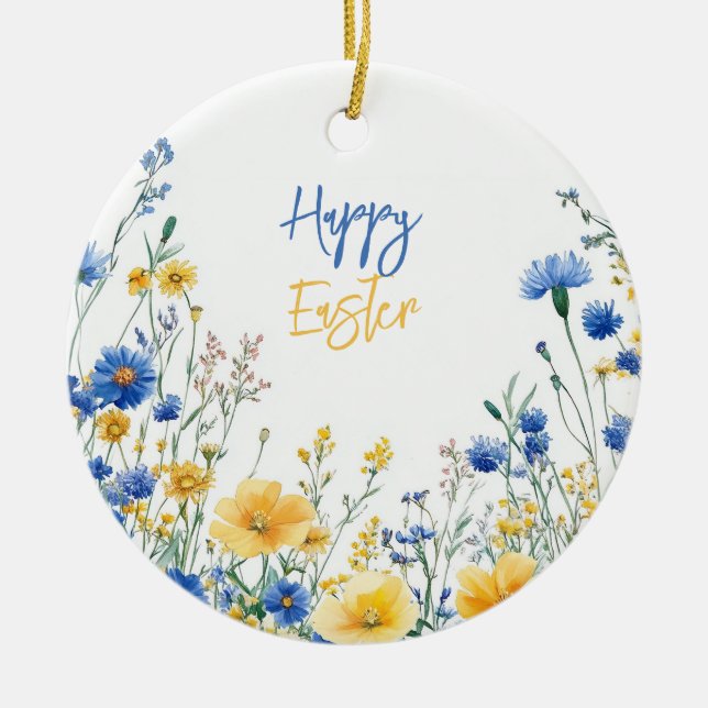 Easter Spring Flowers  Ceramic Tree Decoration (Front)