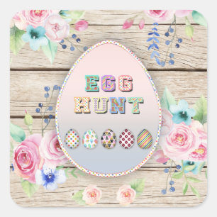 Easter Spring Flowers Egg Hunt Party Old Wood Square Sticker