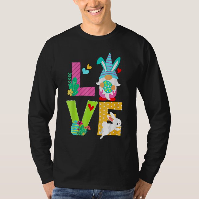 Easter Spring Gnome Easter Egg Hunting Cute Love T-Shirt (Front)