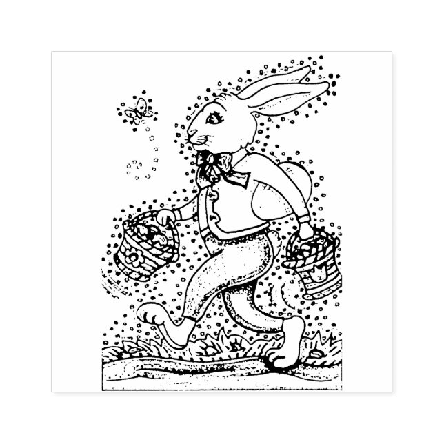 EASTER SPRING HARE WALKING DOWN BUNNY TRAIL Cute Rubber Stamp (Imprint)