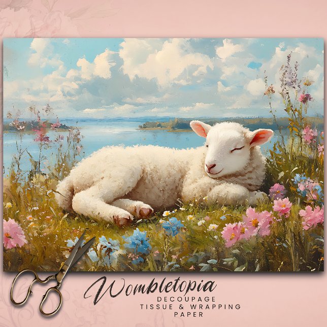 Easter Spring Lamb Sleeping in Wildflower Meadow Tissue Paper (Creator Uploaded)