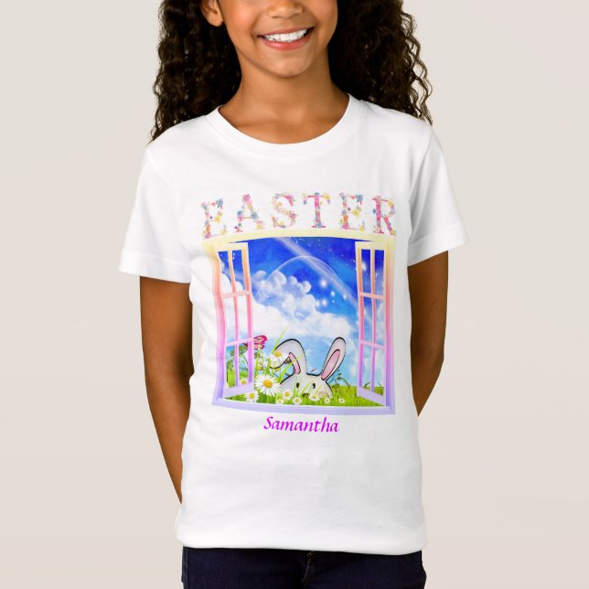 Easter Spring Meadow Window Personalised T-Shirt (Front)