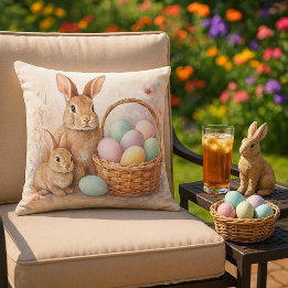 Easter / Spring  Rabbit & Colored Eggs  Cushion