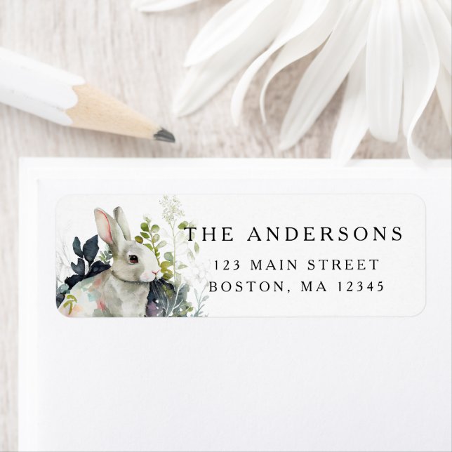 Easter Spring Watercolor Floral Bunny Address (Insitu)