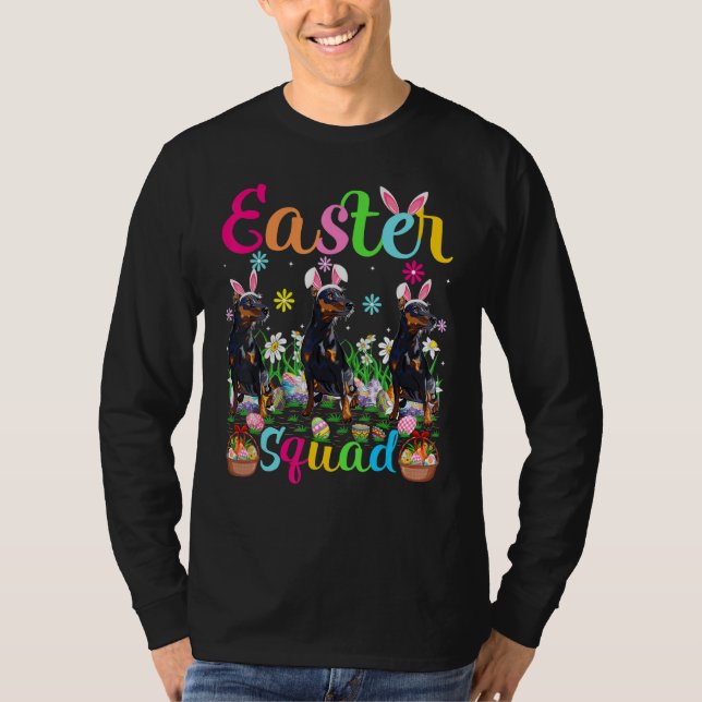 Easter Squad Bunny Ear Miniature Pinscher Dog Happ T-Shirt (Front)