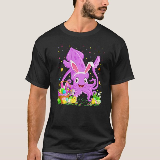 Easter Squid Fish Bunny Egg Hunting Squid Easter S T-Shirt (Front)