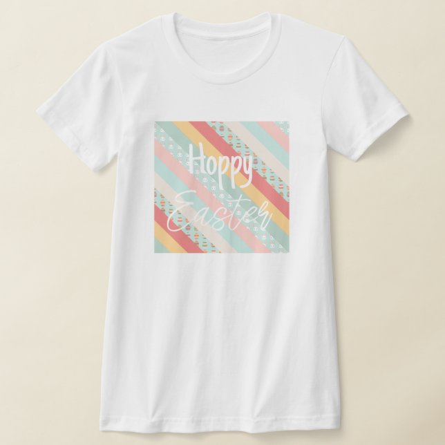 Easter Stripes in Bunnies and Eggs T-Shirt (Laydown)
