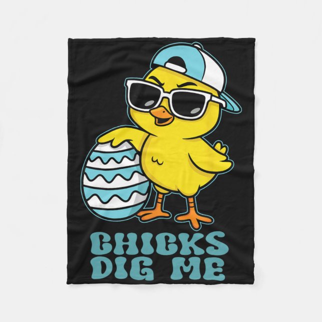 Easter Sunday Chicks Dig Me Funny Chicken Lover Bo Fleece Blanket (Front)