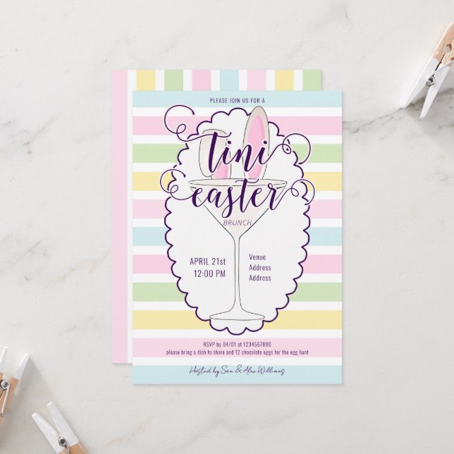 Easter Sunday Martini Cocktail Brunch Picnic Party Invitation (Front/Back In Situ)