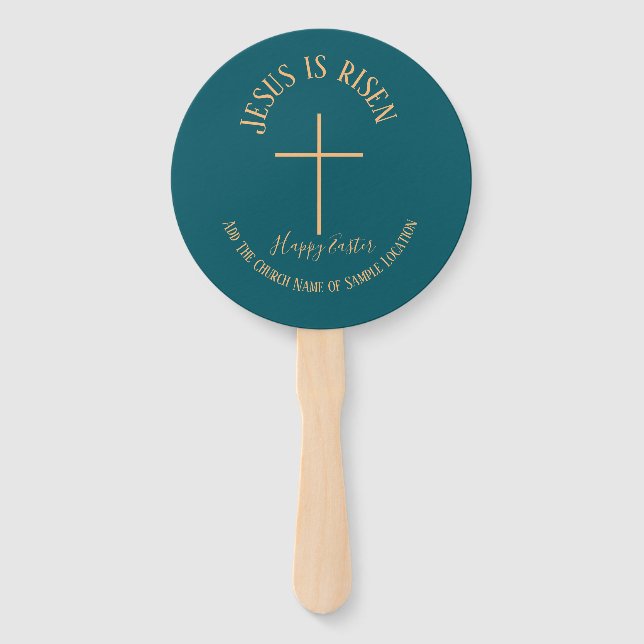 Easter Sunday Teal Green Colour Church Service Hand Fan (Front)