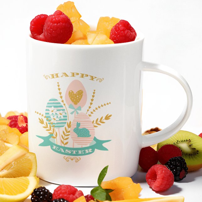 Easter symbols bouquet and Happy Easter Text Two-Tone Coffee Mug (Creator Uploaded)