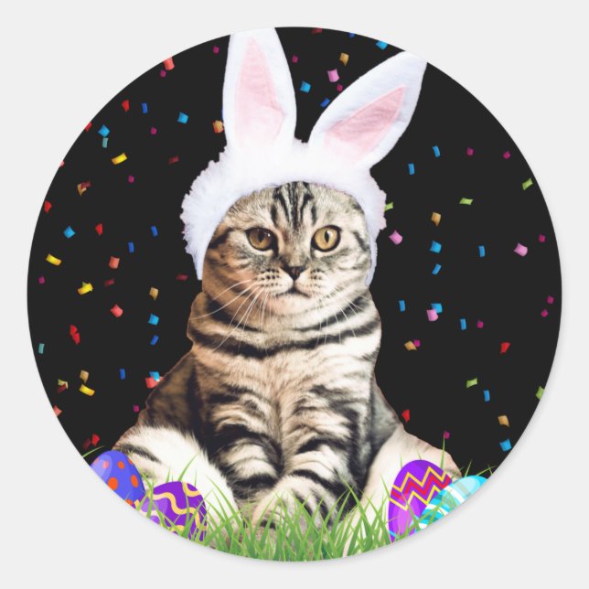Easter Tabby Cat Classic Round Sticker (Front)