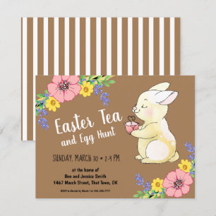 Easter Tea and Egg Hunt Spring Bunny Brown Invitation