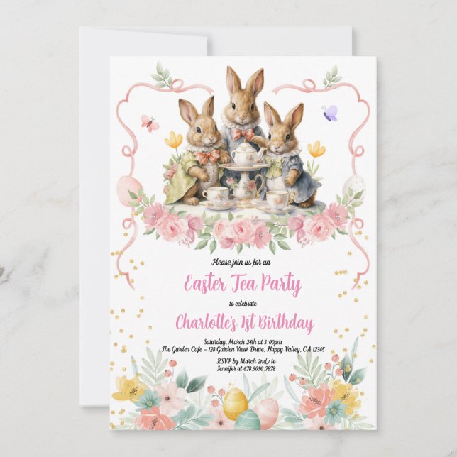 Easter Tea Girl Birthday Party Bunny Invitation. Invitation (Front)