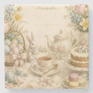 Easter Tea Party , Vintage Floral Celebration Stone Coaster