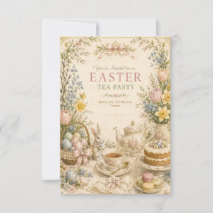 Easter Tea Party , Vintage Floral Celebration Thank You Card