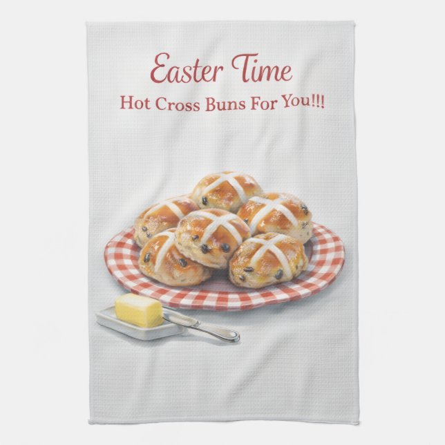 Easter Tea Towel | Hot Cross Buns Kitchen Gift (Vertical)