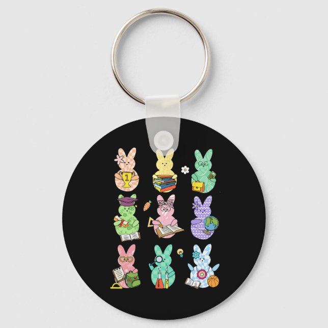 Easter Teacher Bunny Happy Easter Egg Retro Teache Key Ring (Front)