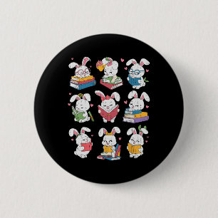 Easter Teacher Cute Bunny Reding Books Librarian B 6 Cm Round Badge