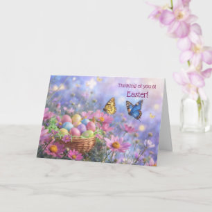 Easter Thinking of You Pretty Flowers Basket Eggs Card