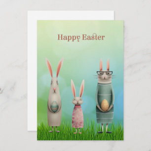 Easter Three Bunnies in Grass Card