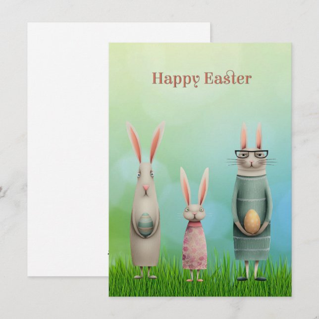 Easter Three Bunnies in Grass Card (Front/Back)