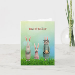 Easter Three Bunnies in Grass Card