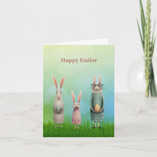 Easter Three Bunnies in Grass Card (Front)