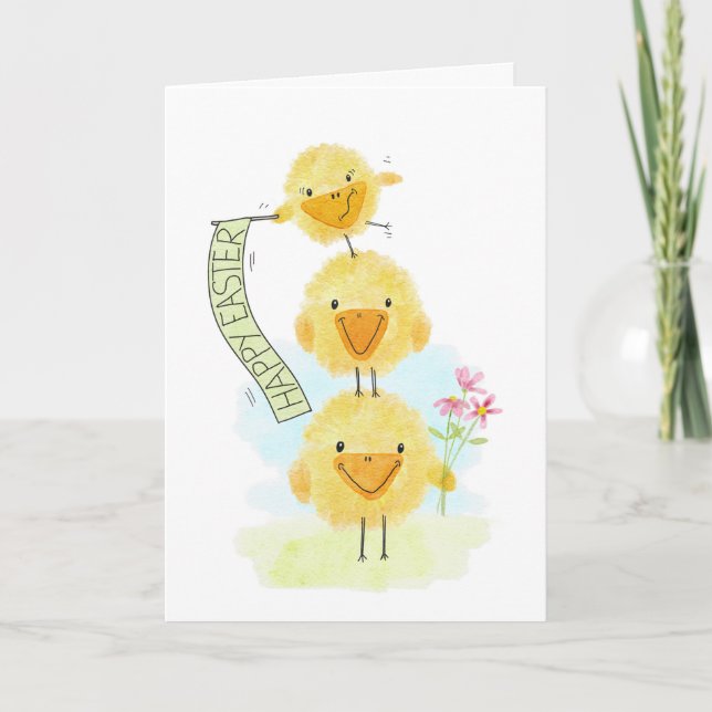 Easter Three Chicks and Flowers Thank You Card (Front)