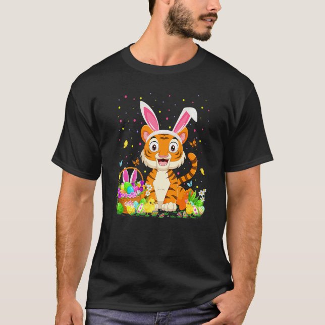 Easter Tiger Bunny Egg Hunting Tiger Easter Sunday T-Shirt (Front)