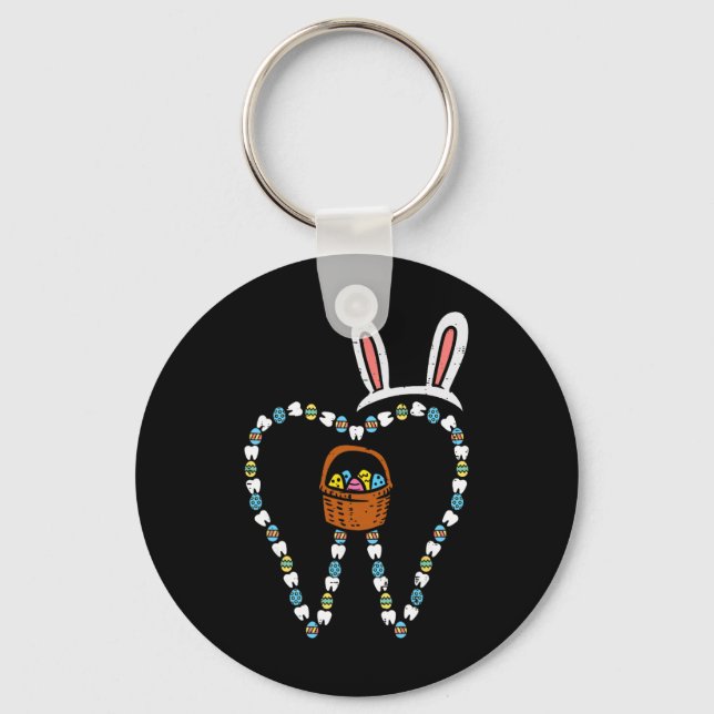 Easter Tooth Bunny Ears Cute Teeth Dentist Dental  Key Ring (Front)