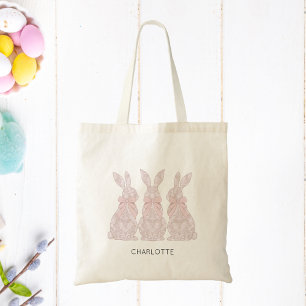 Easter Tote Bag with Lace Bunny Design