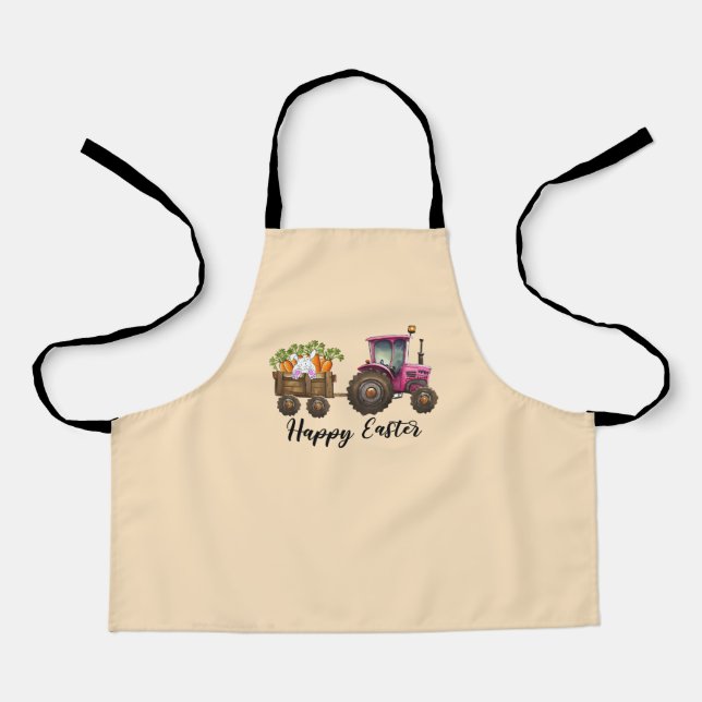 Easter Tractor Rabbit Carrots Cute Apron (Front)