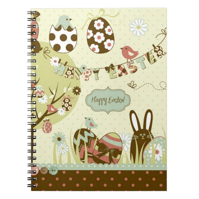 Easter tree and a Clothesline with Letters Spiral Notebook (Front)
