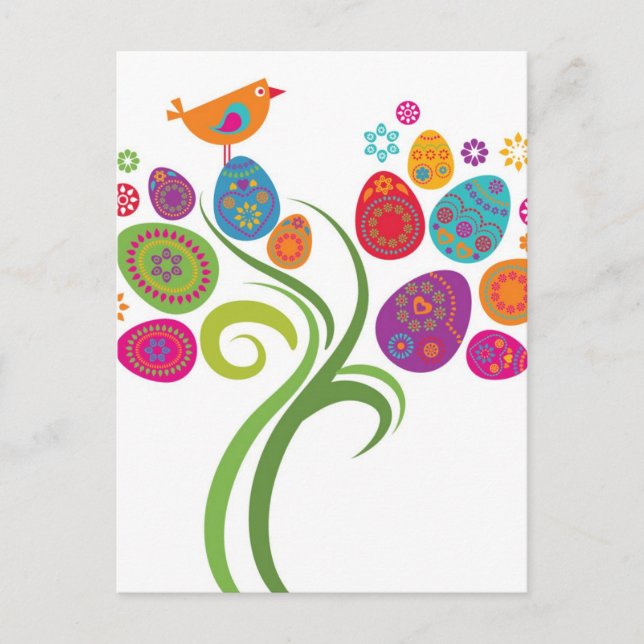Easter tree with coloured eggs and flowers holiday postcard (Front)