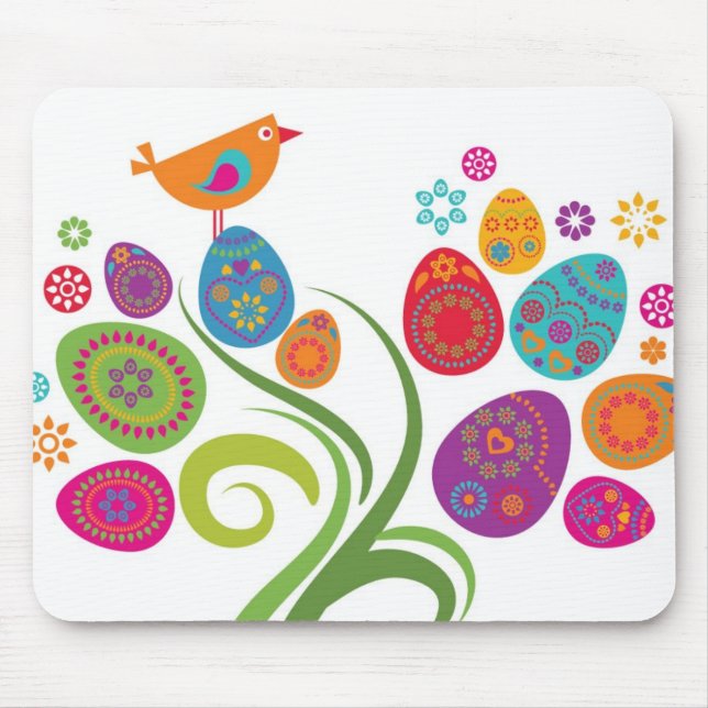 Easter tree with coloured eggs and flowers mouse pad (Front)
