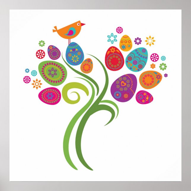 Easter tree with coloured eggs and flowers poster (Front)