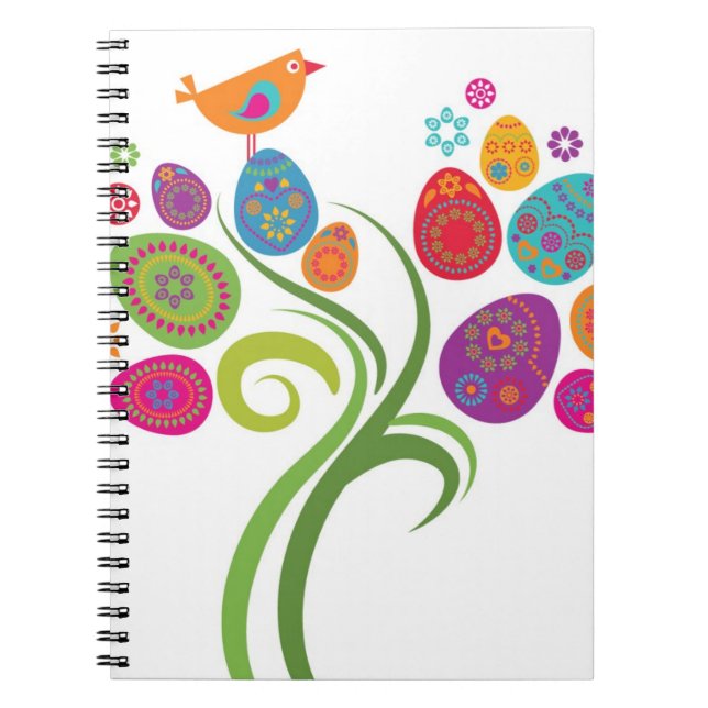 Easter tree with coloured eggs and flowers spiral notebook (Front)