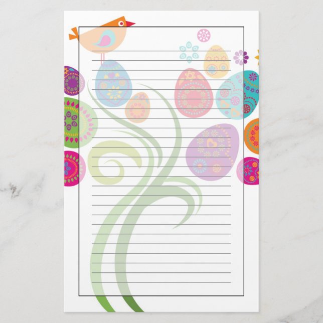 Easter tree with coloured eggs and flowers stationery (Front)