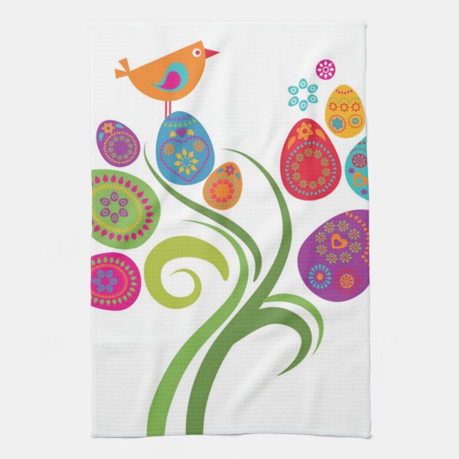 Easter tree with coloured eggs and flowers tea towel (Vertical)