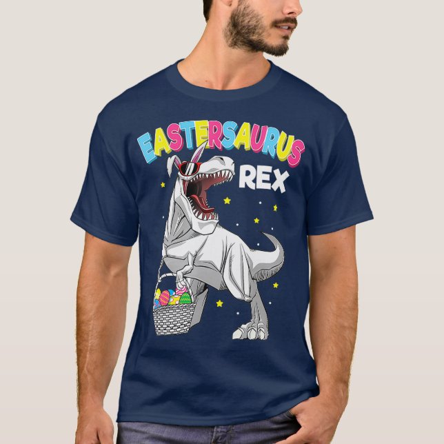 Easter Trex Shirt For Kids Dinosaur Bunny Easter (Front)