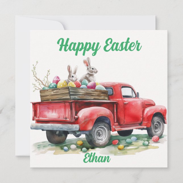 Easter Truck with Eggs Card, Happy Easter Holiday Card (Front)