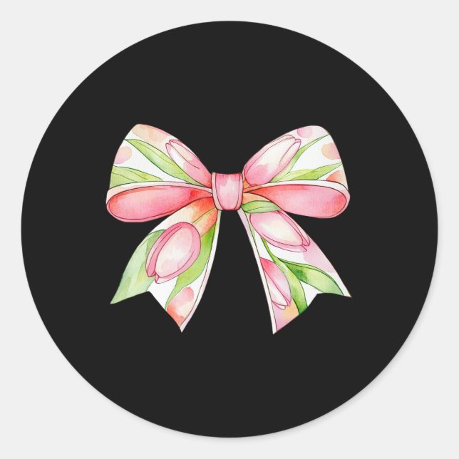 Easter Tulip Coquette Bow Pink Spring Flowers Flor Classic Round Sticker (Front)