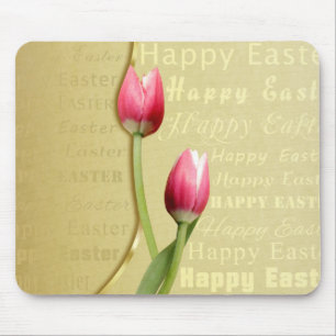 Easter Tulips Gold Typography Mouse Pad